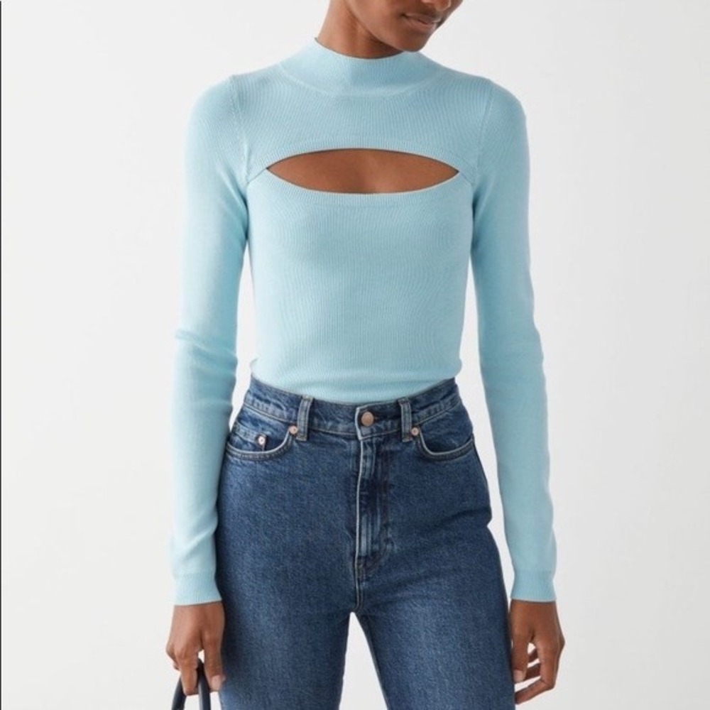 & Other Stories Cutout Mock Neck Long Sleeve Knit Top‎ XS